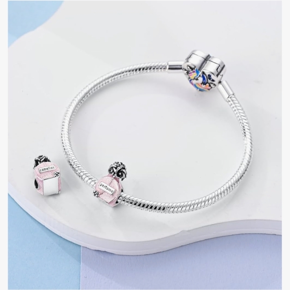 Pink Perfume Makeup Charm For Bracelets And Necklaces 925 Sterling Silver - Picture 2 of 5